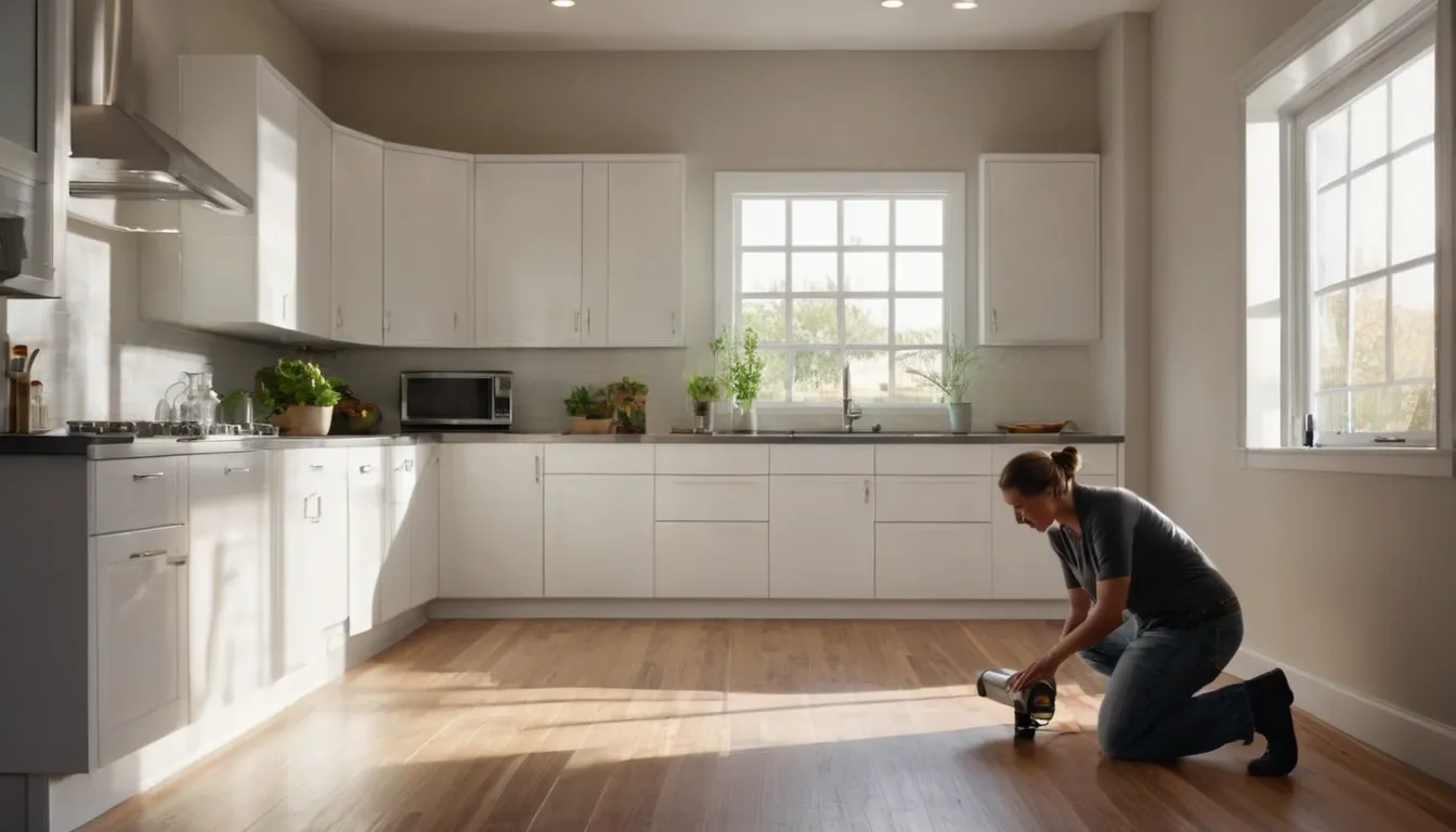 A provider checking a kitchen baseboard during a home inspection in the Winter Garden area